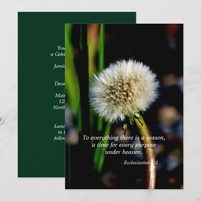 Dandelion Celebration of Life Invitation Scripture Einladung (Vorne/Hinten)