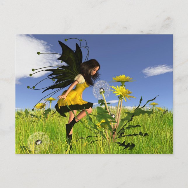 Dandelion Fairy mit Springtime Hintergrund Postkarte (Vorderseite)