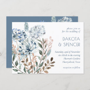 Dandelion Floral   Dusty Blue Garden Mute Wedding Einladung