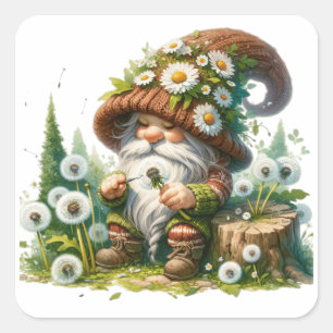 Dandelion Floral Gnome Quadratischer Aufkleber