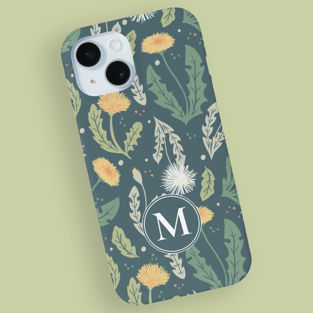 Dandelion Floral Weed Muster Case-Mate iPhone Hülle (Dandelion Pattern with Monogram)