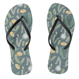 Dandelion Floral Weed Muster Flip Flops