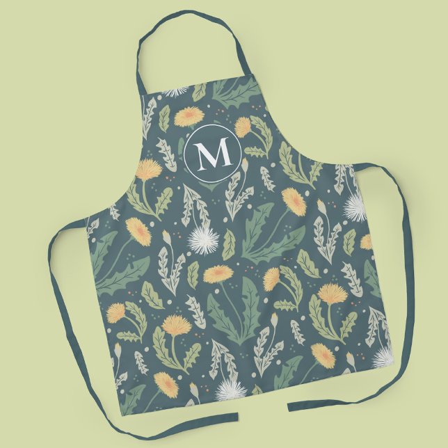 Dandelion Floral Weed Muster Schürze (Dandelion Pattern Apron with Custom Monogram)