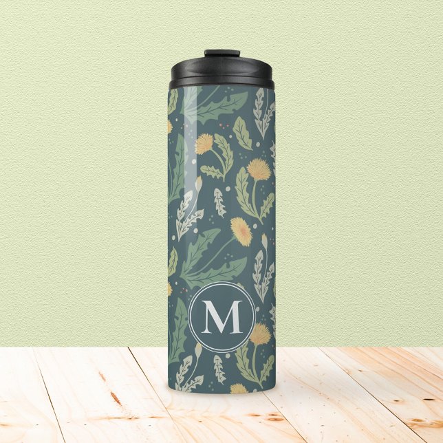 Dandelion Floral Weed Muster Thermosbecher (Thermal Dandelion Pattern Tumbler with Monogram)