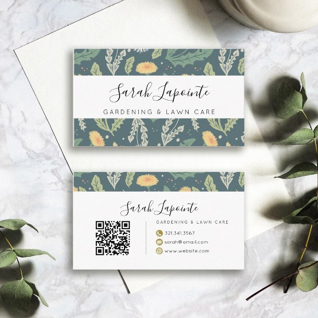Dandelion Floral Weed Pattern Garening Visitenkarte (Dandelion Pattern Business Card for Lawn Care, Gardener & Landscaping Experts)