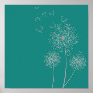 Dandelion flower on teal art poster