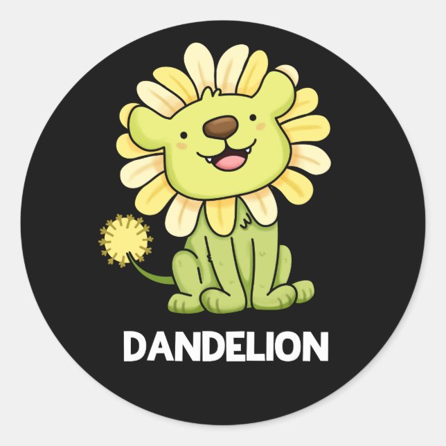 Dandelion Funny Lion Pun Dark BG Runder Aufkleber (Vorderseite)