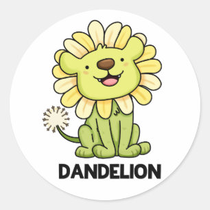 Dandelion Funny Lion Pun Runder Aufkleber