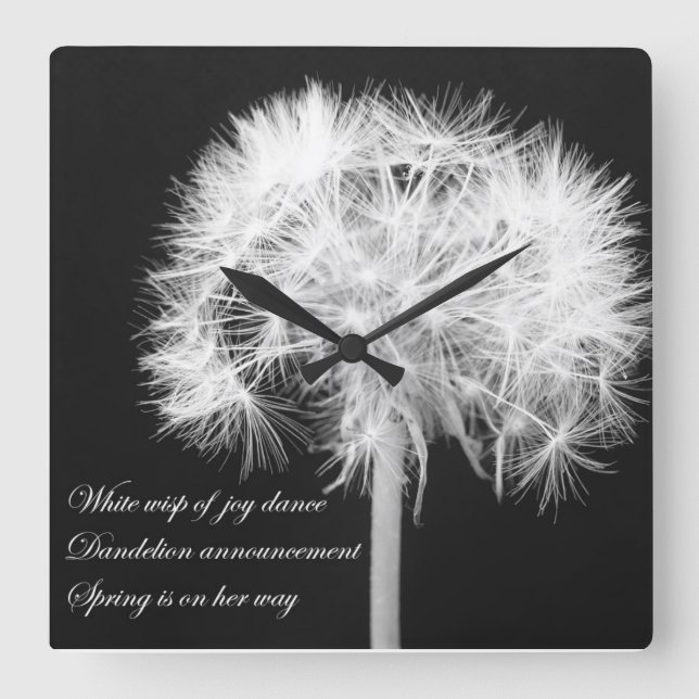 Dandelion Haiku Wall Clock Quadratische Wanduhr (Vorderseite)