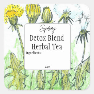 Dandelion Herb Teb Spring Detox Blend Label Quadratischer Aufkleber