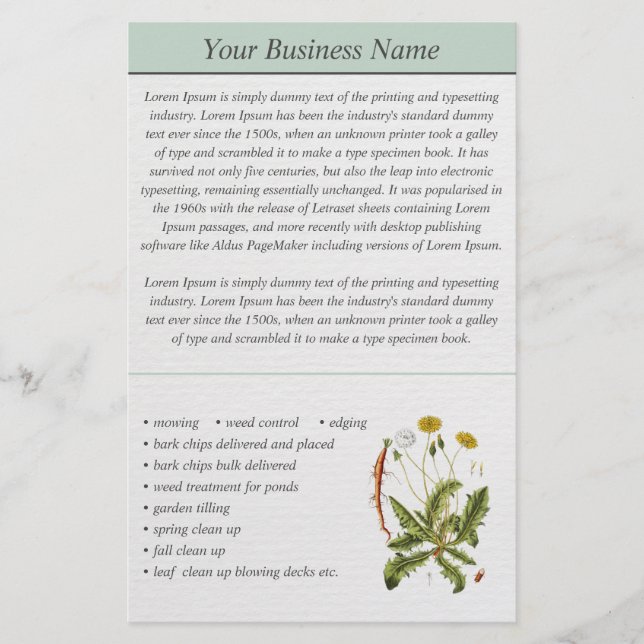 Dandelion Illustration Landscaping Business Flyer (Vorne)
