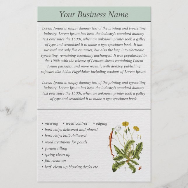 Dandelion Illustration Landscaping Business Flyer (Vorne)