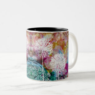 Dandelion macht ein Wunschwasserfarbe personalisie Zweifarbige Tasse