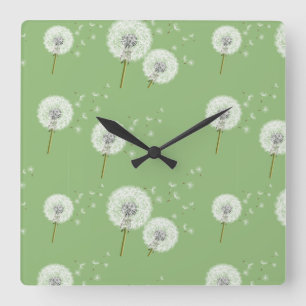 Dandelion Muster auf grünem Hintergrund Quadratische Wanduhr