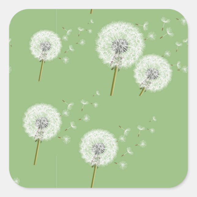 Dandelion Muster auf grünem Hintergrund Quadratischer Aufkleber (Vorderseite)