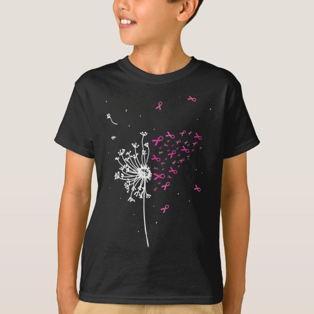 Dandelion Pink Ribbon Cooles Brustkrebs Bewusstsei T-Shirt (Vorderseite)