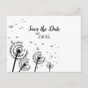 Dandelion Poufs Black and White Save the Date Ankündigungspostkarte