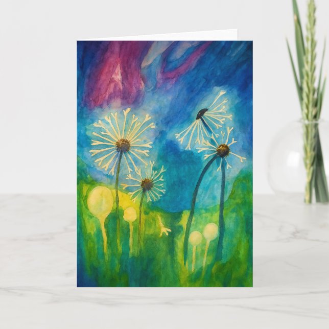 Dandelion Puffs Watercolor Blank Gruß Karte (Vorderseite)