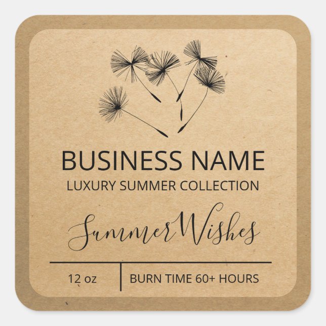 Dandelion Seed Kraft Paper Soy Candle Labels Quadratischer Aufkleber (Vorderseite)