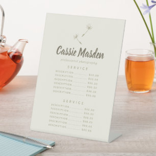 Dandelion Seed Rustic Botanical Service Price Menu Sockelschild