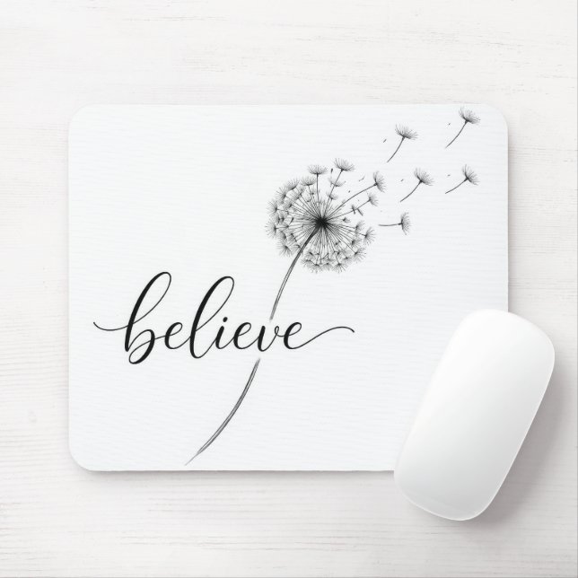 Dandelion Seedlings with Believe Text Mousepad (Mit Mouse)