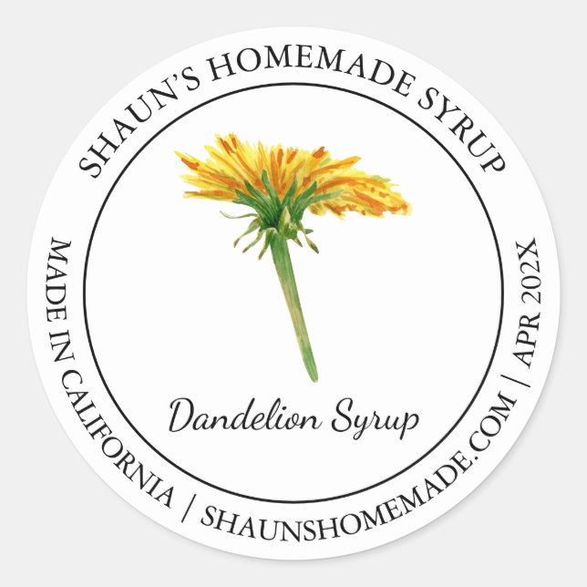 Dandelion Sirup Modernes Label Runder Aufkleber (Vorderseite)