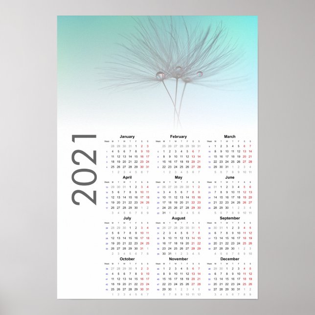 Dandelion Uhren Kalender 2021 Poster (Vorne)