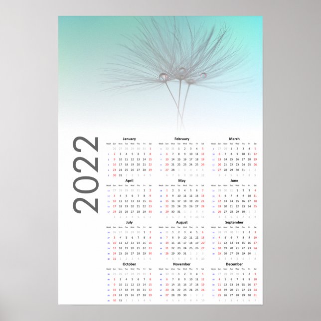 Dandelion Uhren Kalender 2022 Poster (Vorne)