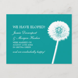 Dandelion White & Aquamarin Elopement Ankündigungspostkarte