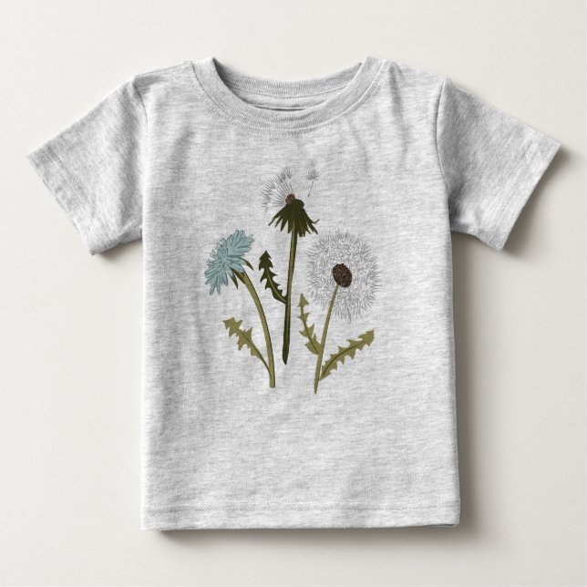 Dandelions Blue Gray Blume Baby T-shirt (Vorderseite)