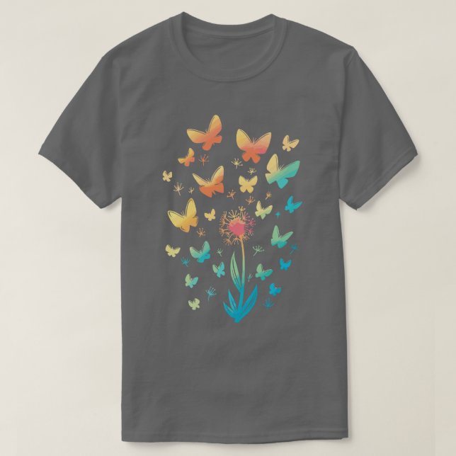Dandelions Butterflies Frühjahr Sommer T-Shirt (Design vorne)
