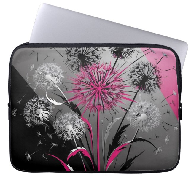 Dandelions Pink Black White Electronics laptop bag Laptopschutzhülle (Vorderseite)