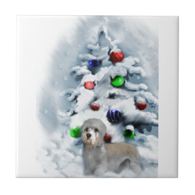 Dandie Dinmont Christmas Fliese (Vorderseite)