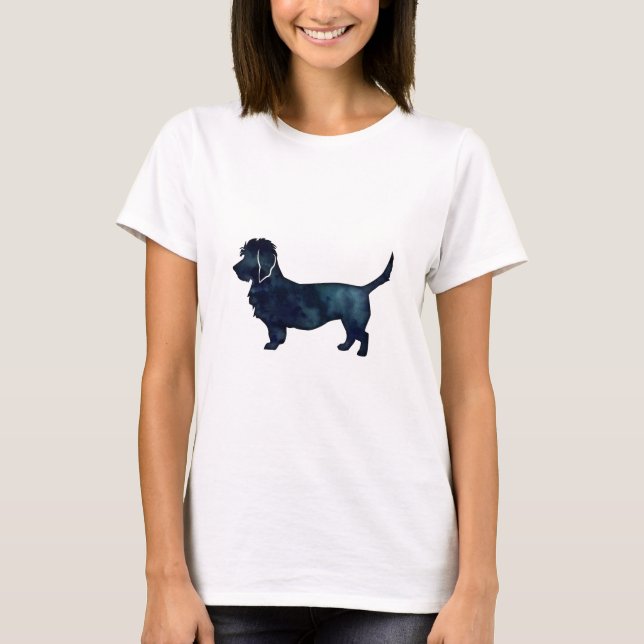 Dandie Dinmont Dog Breed Black Watercolor Side T-Shirt (Vorderseite)