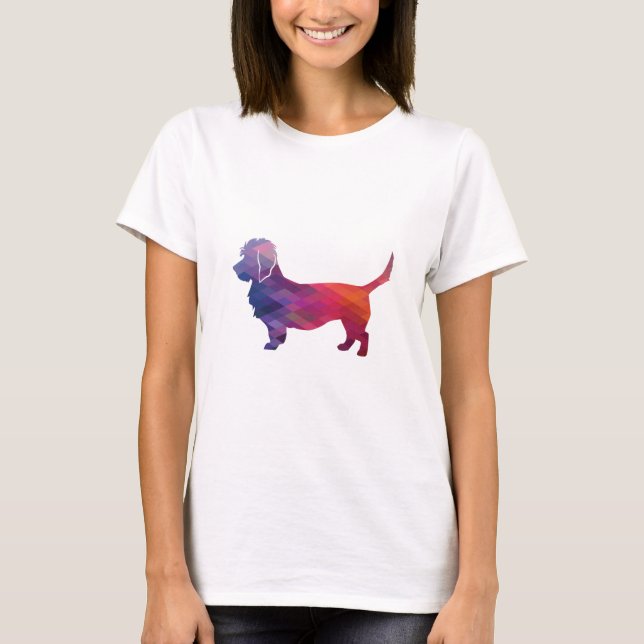 Dandie Dinmont Dog Breed Geo Silhouette lila T-Shirt (Vorderseite)