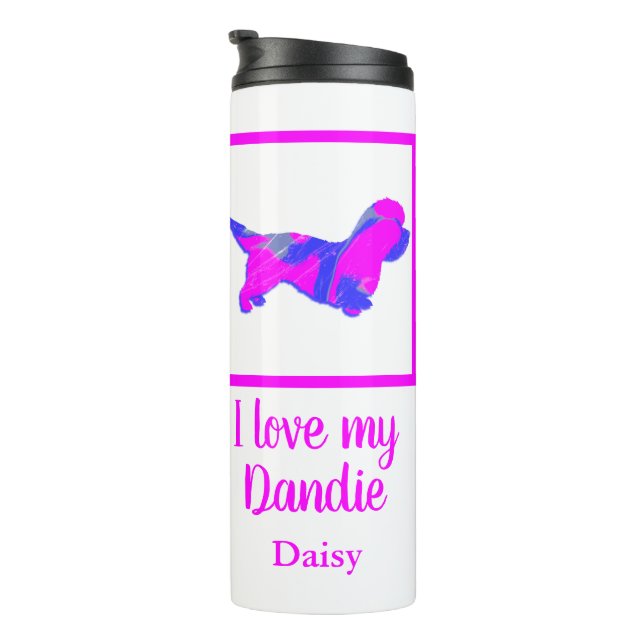 Dandie Dinmont Dog Hot Pink & Blue Silhouette Thermosbecher (Nach rechts gedreht)
