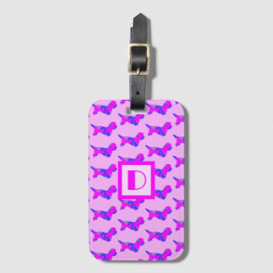 Dandie Dinmont Dog Lover Pink & Blue Monogram Gepäckanhänger