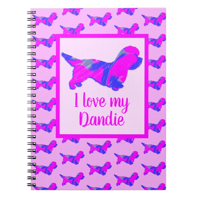 Dandie Dinmont Dog Lover Pink & Blue Silhouette Notizblock (Vorderseite)