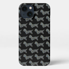 Dandie Dinmont Dog Niedliche Silhouette Grid Black iPhone 13 Hülle