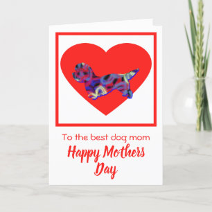 Dandie Dinmont Dog Red Heart Mother's Day Card Dankeskarte