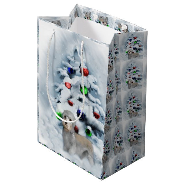 Dandie Dinmont Terrier Christmas Mittlere Geschenktüte (Rückseite Schrägansicht)