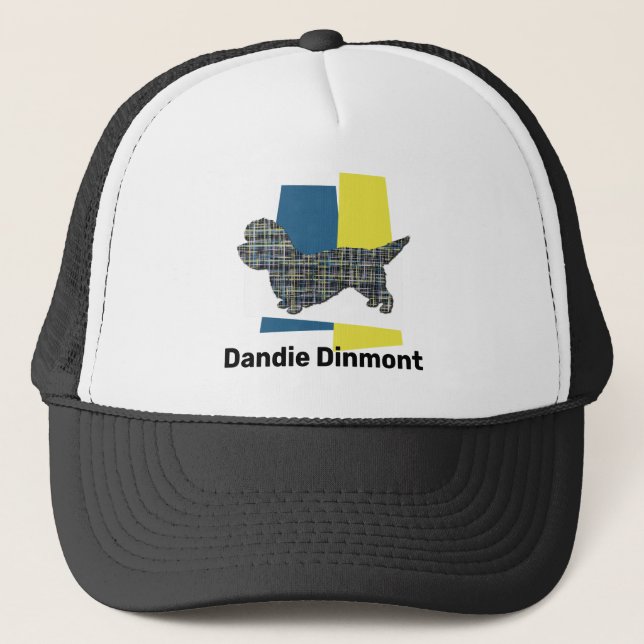 Dandie Dinmont Terrier Dog Silhouette Tri Grid Truckerkappe (Vorderseite)