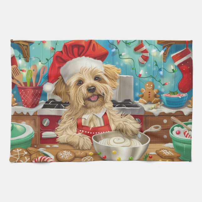 Dandie Dinmont Terrier Holiday Baking: Weihnachten Geschirrtuch (Horizontal)