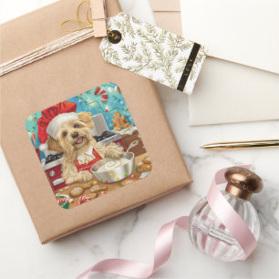Dandie Dinmont Terrier Holiday Baking: Weihnachten Quadratischer Aufkleber