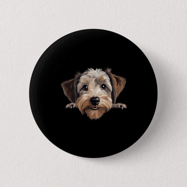 Dandie Dinmont Terrier Hundemutter Vater schaut We Button (Vorderseite)