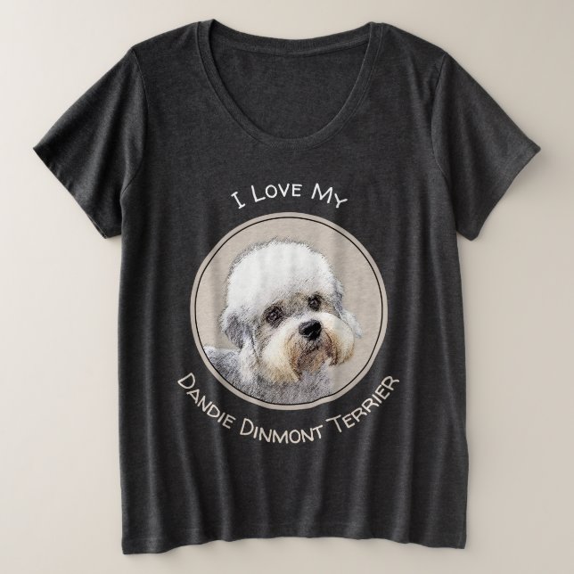 Dandie Dinmont Terrier Painting Original Dog Art Große Größe T-Shirt (Design vorne)