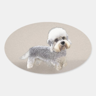 Dandie Dinmont Terrier Painting Original Dog Art Ovaler Aufkleber