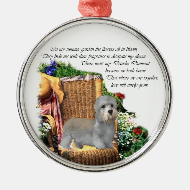 Dandie Dinmont Terrier Summer Garden Art Silbernes Ornament (Vorne)
