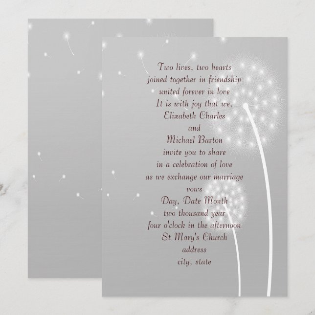 Dandilion Puffs, grau, stilvoll, Einladung zur Hoc (Vorne/Hinten)