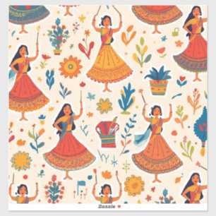 Dandiya Nights Seamless Pattern - Indian Festival Aufkleber
